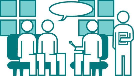 Illustration showing an in-home interview between two participants and two researchers